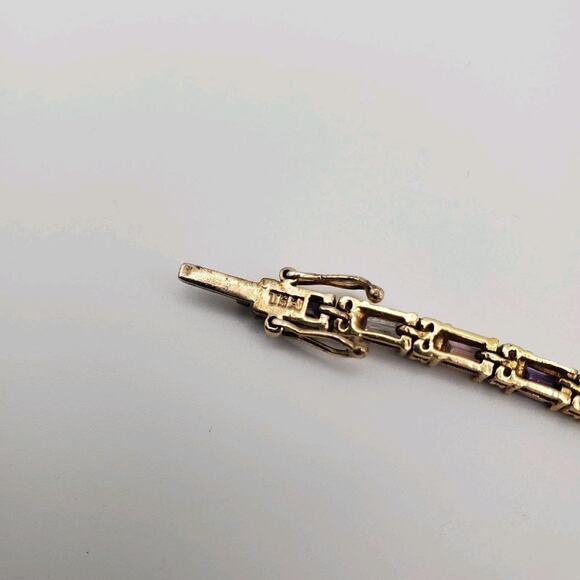 Gold Vermeil Over Sterling Silver Purple, Pink & White Cz Tennis Bracelet 7.5” - Picture 6 of 10